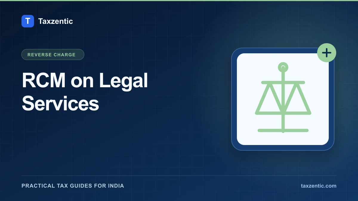 Illustrated Taxzentic poster for RCM on Legal Services with a balance scale.