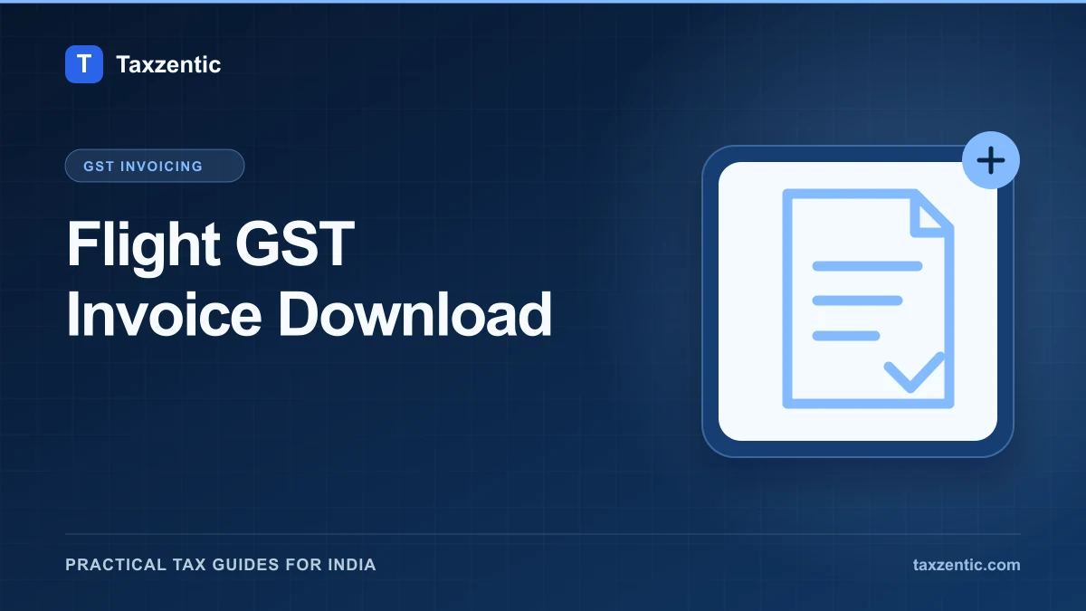 Illustrated Taxzentic poster for Flight GST Invoice Download with an invoice.