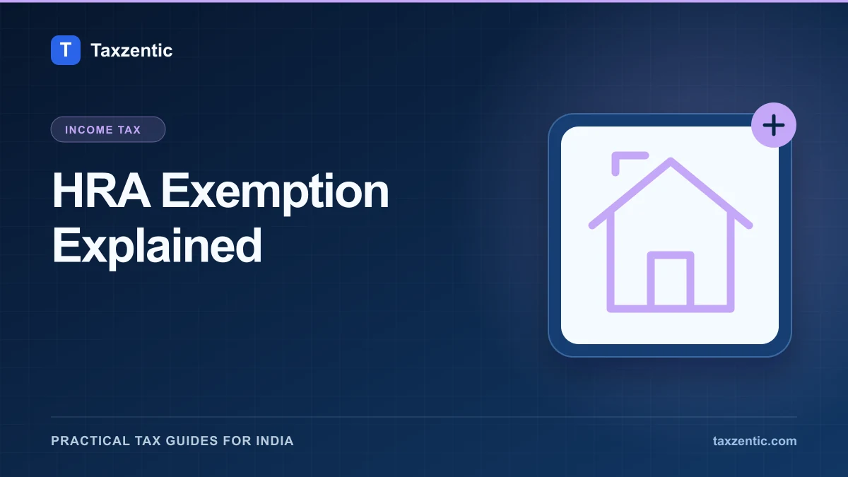 Illustrated Taxzentic poster for HRA Exemption Explained with a house.