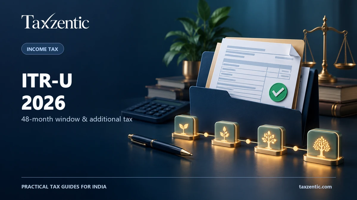 ITR-U updated return guide cover showing a tax filing folder and a four-stage timeline
